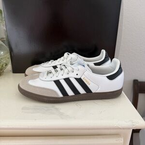 Adidas Samba White and Black with Beige Accents
